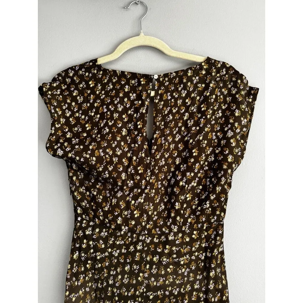 NWT Madewell Green Floral Wide V Neck Midi Dress Size 0 - Image 7