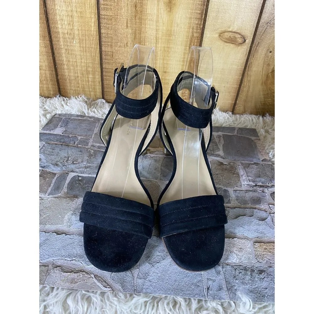 Ann Taylor Black Suede ROWAN Strappy GOLD METALLIC Block Heel Sandals Size 7M - Image 3