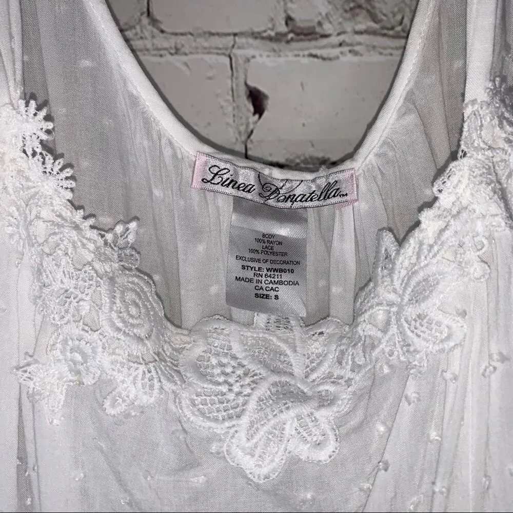 Linea Donatella White Lace Trim Lingerie Slip Dress - Image 2