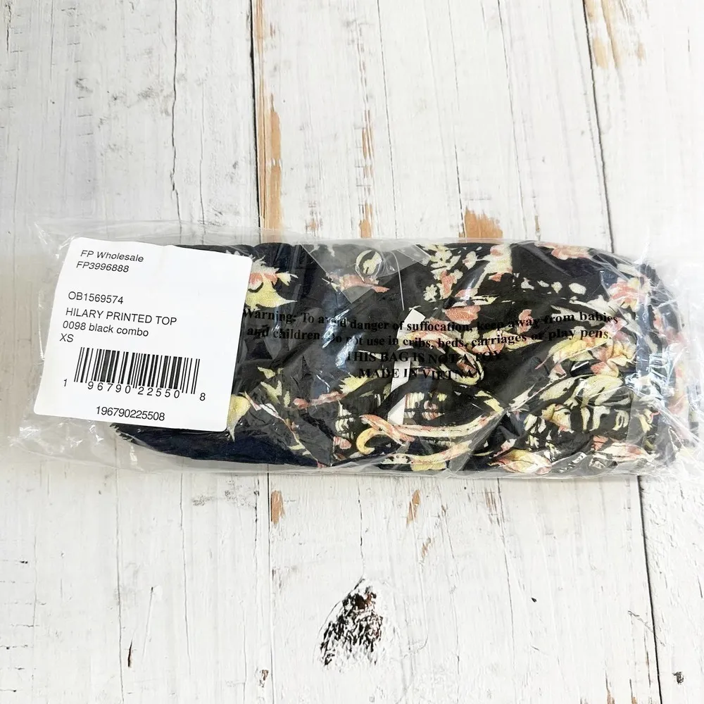 Free People Hilary Printed Long Sleeve Casual Top Black Combo Size XS - Image 4