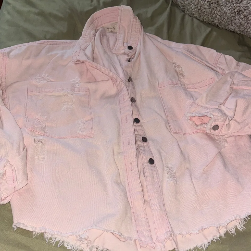 POL Pink Distressed Jean Jacket - Image 3