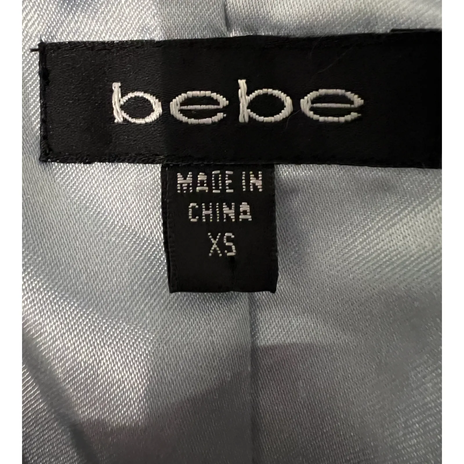 Bebe Womens Blazer Size XS Light Blue Wool Angora Pockets Satin Trim Retro Y2K - Image 2