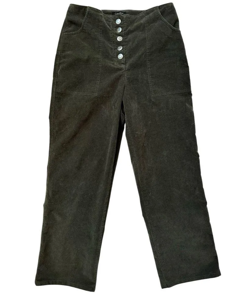 House of Harlow 1960 Cotton Blend Corduroy Straight Leg Pant Olive • Sz 6 - Image 5