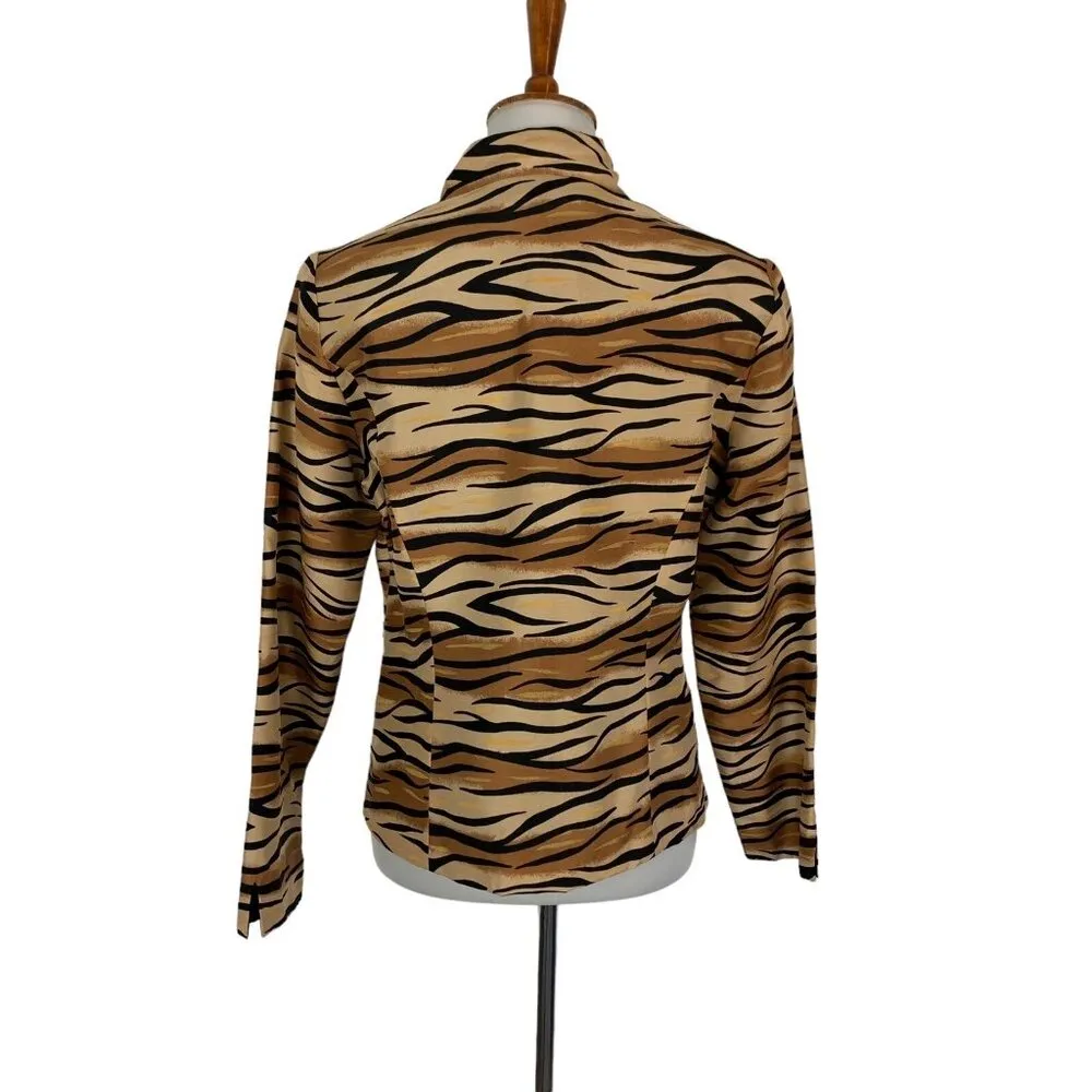Silkland Blazer‎ Jacket 6 Animal Print Zip Up 100 Percent Silk Trendy - Image 4