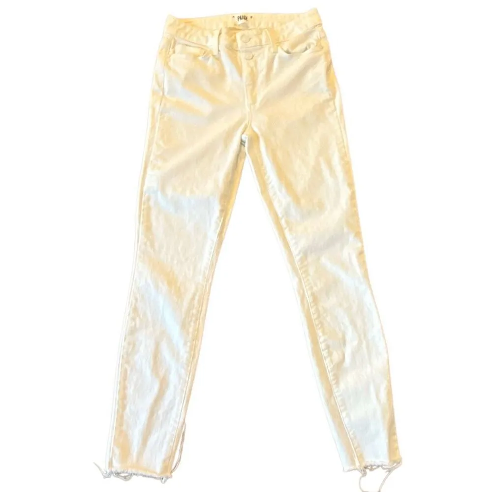 Paige Hoxton ankle white raw hem mid rise skinny jeans 27 - Image 3