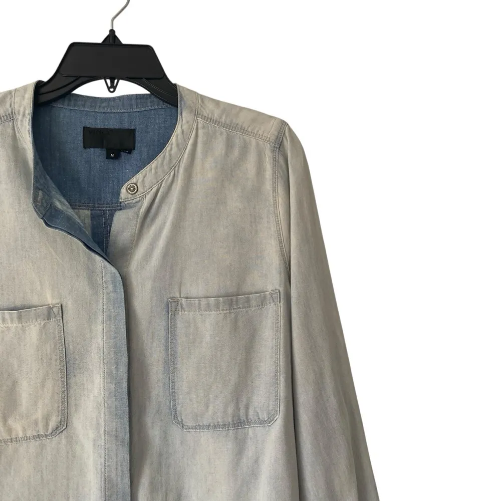 Vince Light Blue Chambray Collarless Button Down Shirt size medium - Image 4