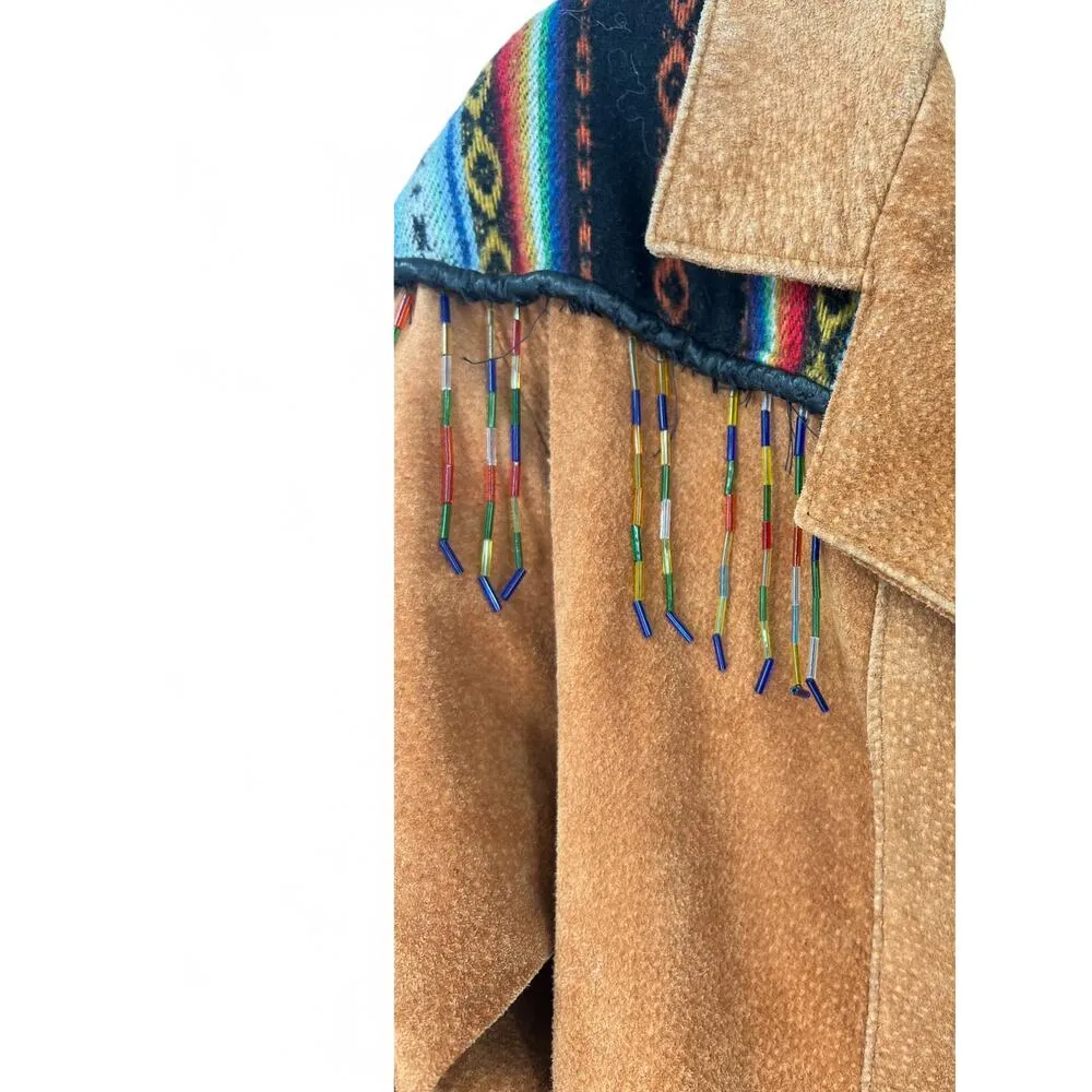 Vintage 70's | S | Fringe Jacket Suede Cropped Western Beaded Navaho Blazer Brown - Image 2