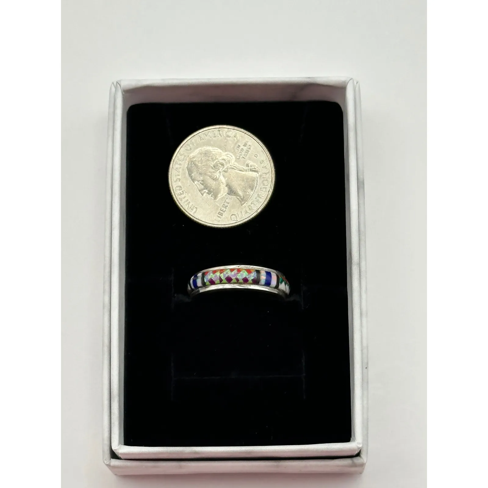 Native American Micro Inlay Sterling Silver Ring Size 8 - Image 9