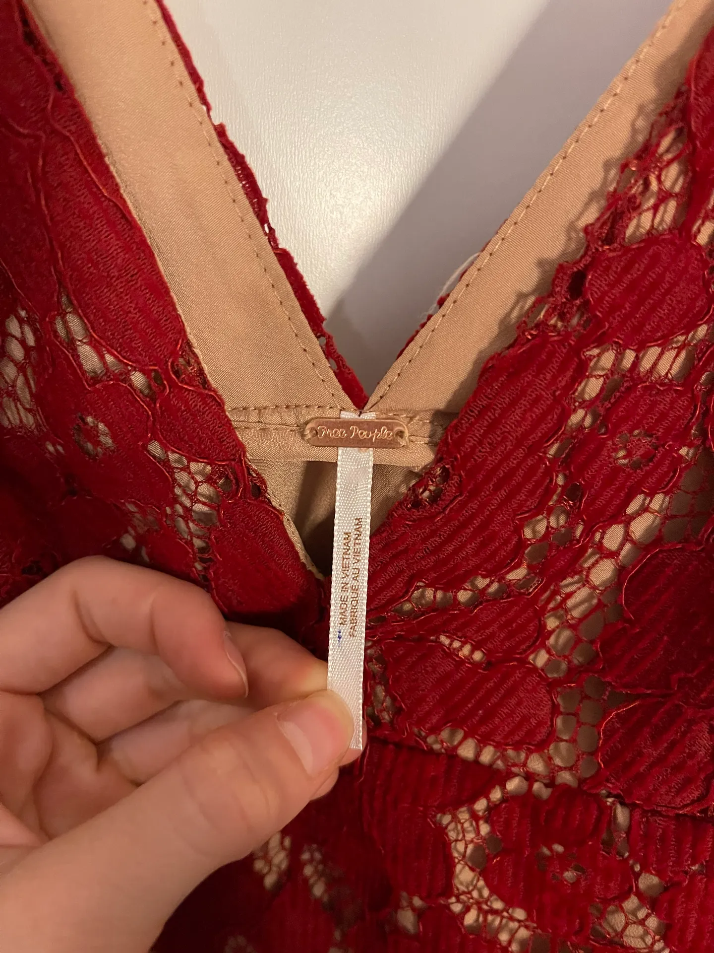 Free People Red Lace Slip Dress - Image 4