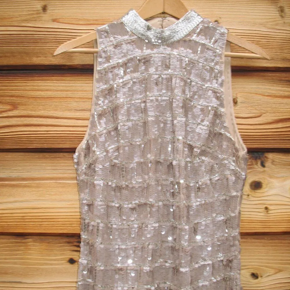 Mac Duggal Sequin High Neck Sleeveless Column Gown Dress 10907 Taupe 2 - Image 9