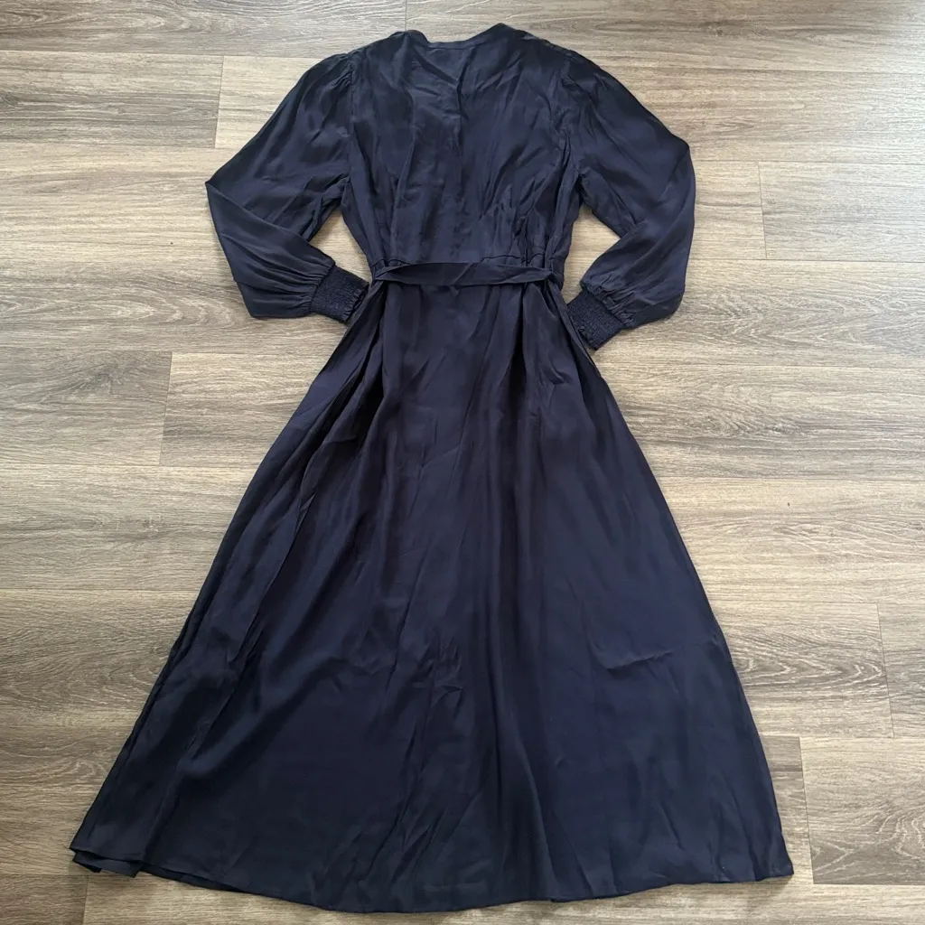 Boden Midnight Blue Button Front Ruby Linen Shirt Maxi Dress Size 14R Collarless - Image 2