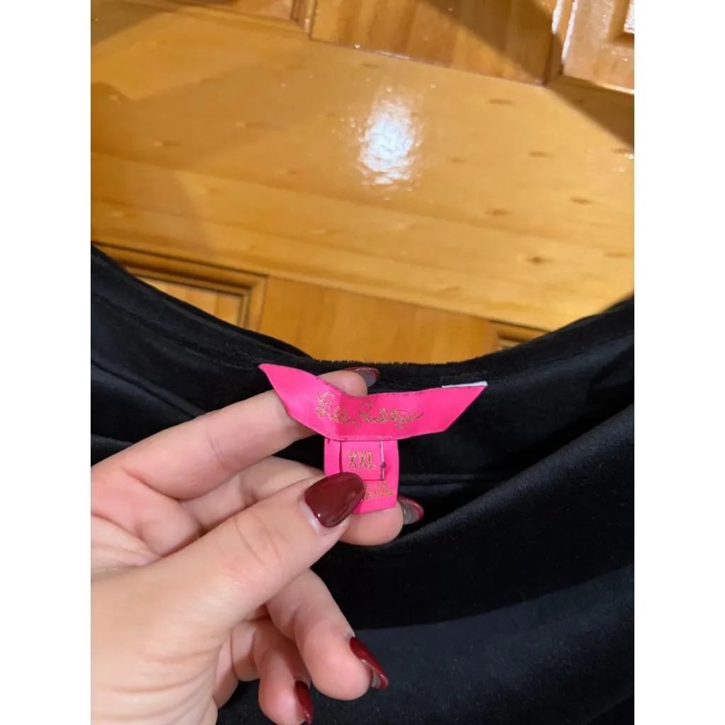 Lilly Pulitzer Belinda Off Shoulder Velour Sweatshirt Black XXL Holiday Top - Image 2