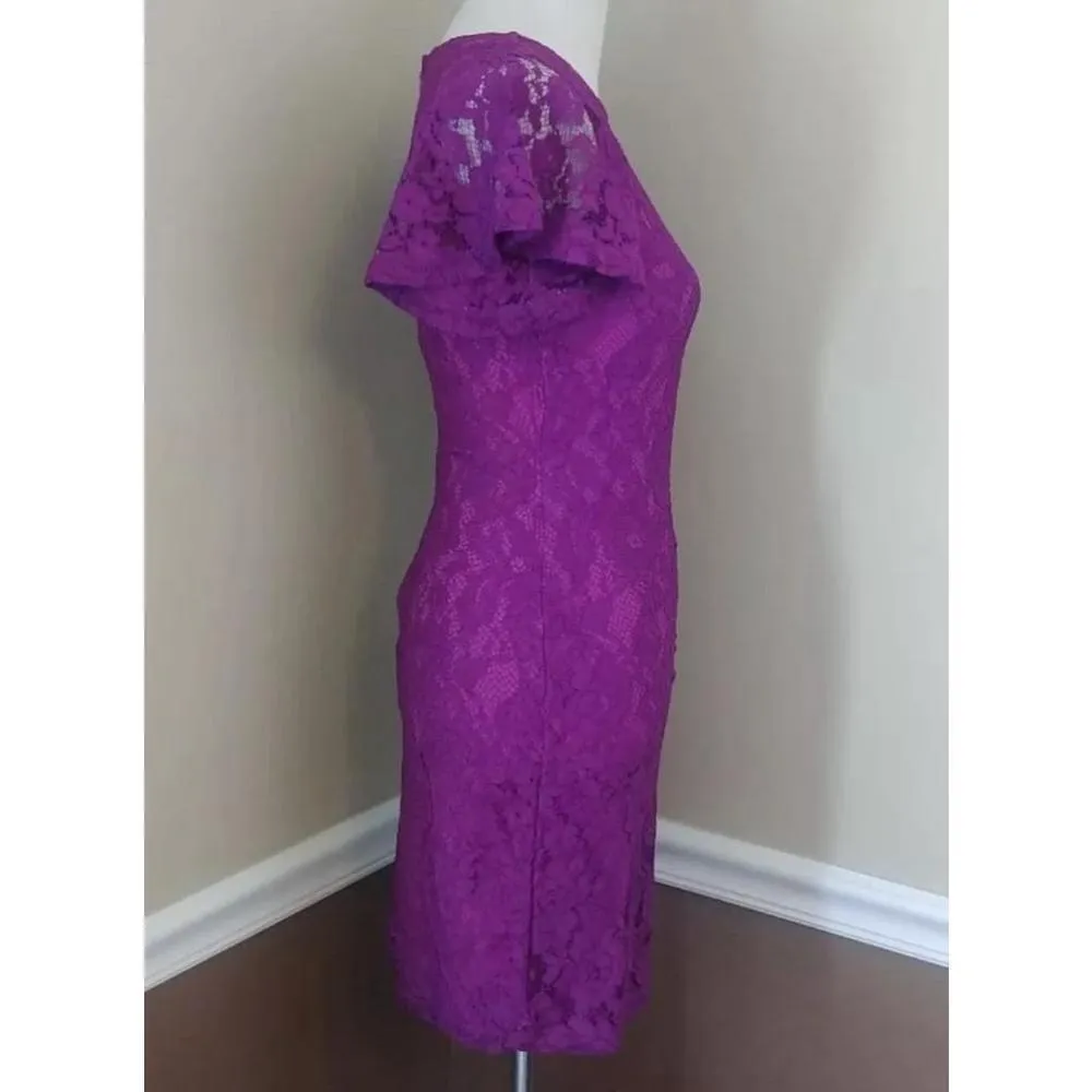 Purple Violet Lace Dress with Flutter Sleeves by Mystic from Modcloth Small - Image 2