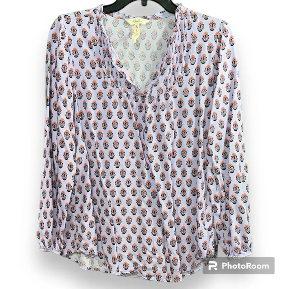 Matilda Jane sz medium pleated v-neck purple orange topiary blouse 3/4 sleeves - Image 10