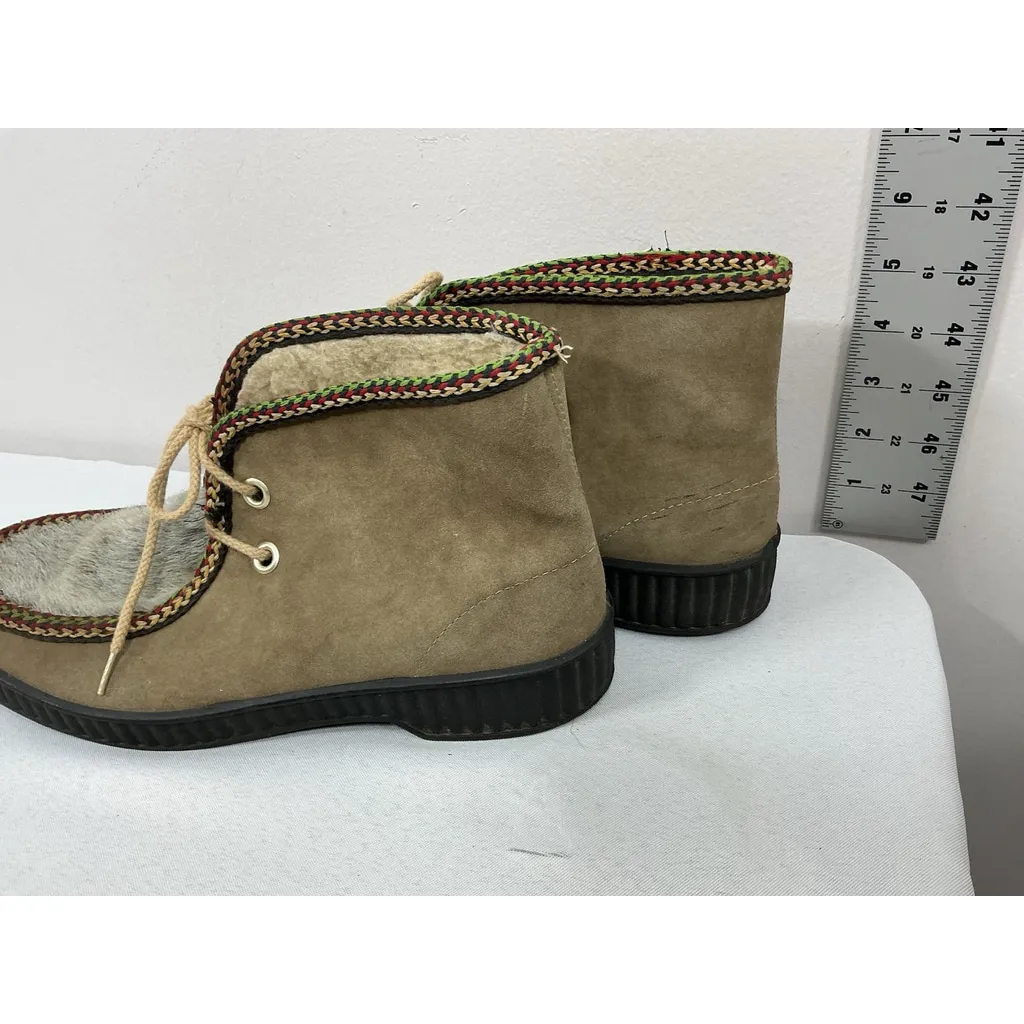 Womans Laceup Flat Winter Chukka Boots 10 Brown Gray Lined - Image 4