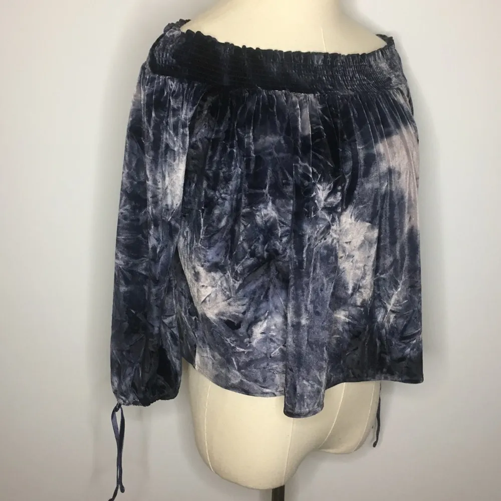 AMERICAN EAGLE Navy Blue Velvet Tie Dye Off the Shoulder Blouse Top XS - Image 4