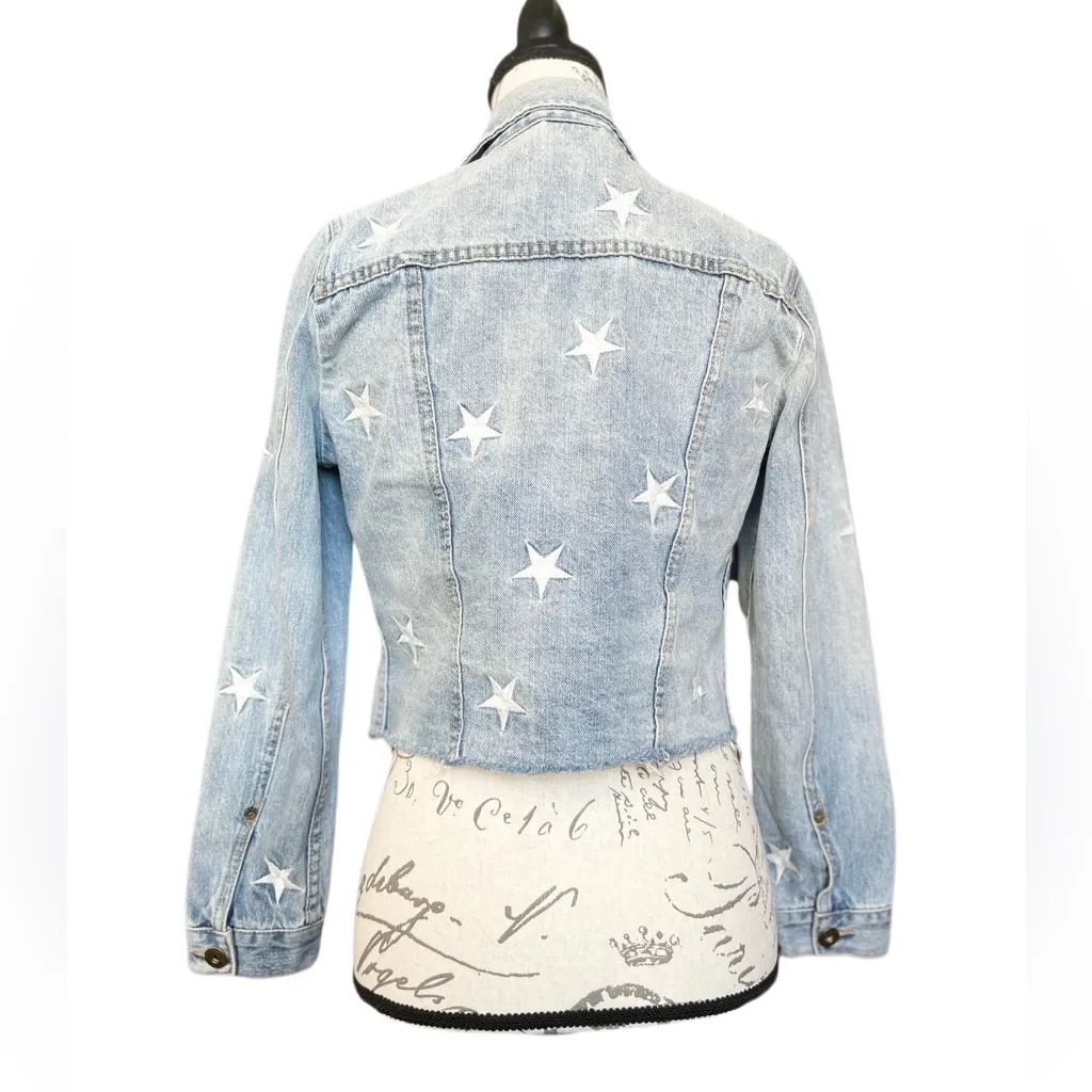Pistola Brando Star Embroidery Cropped Denim Jacket Zodiac Wash - S - Image 7