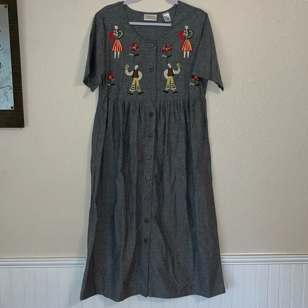 New deadstock Vintage Jean dress embroidered flowers Teachercore New with tags - Image 7