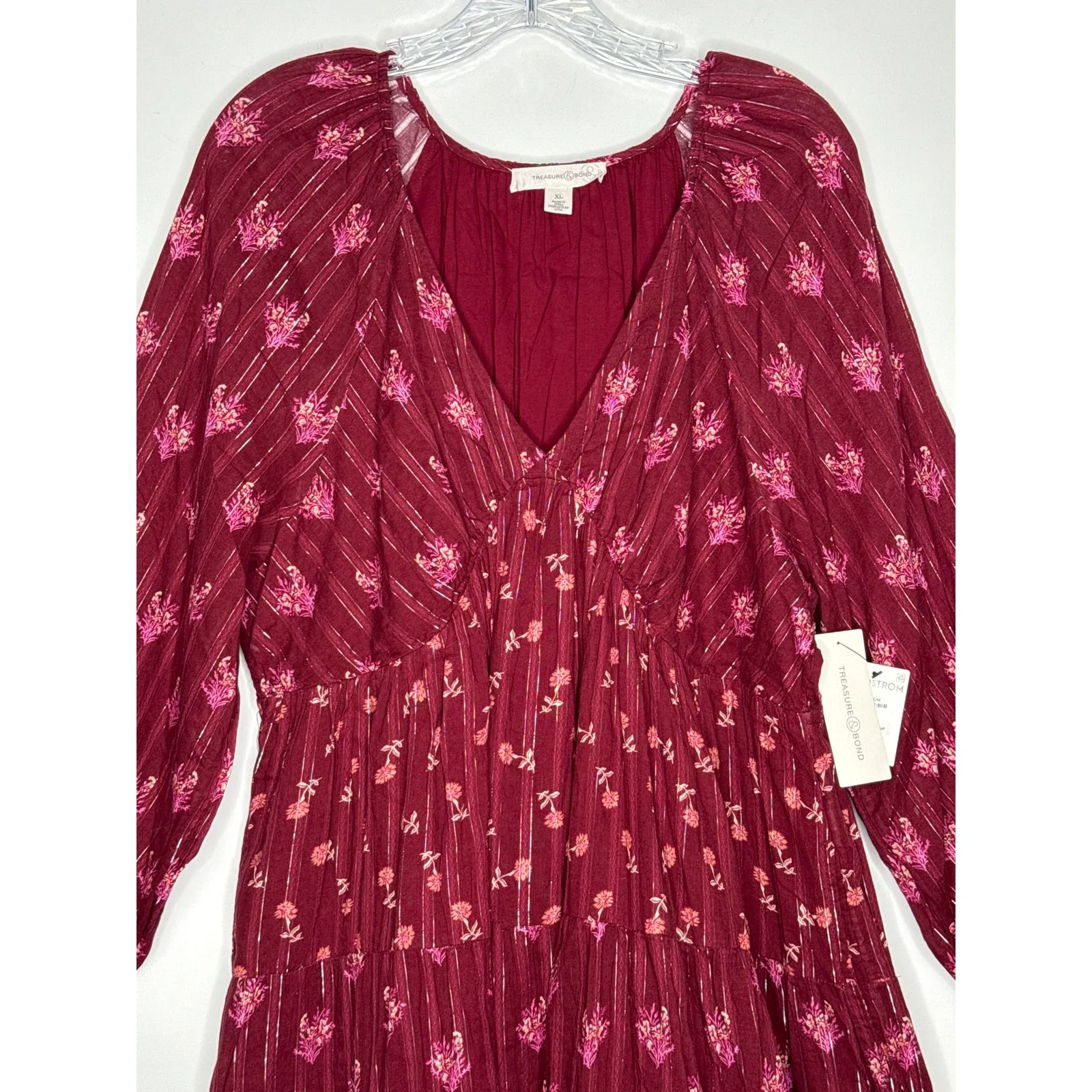 NWT Treasure and Bond Floral Print Jacquard Long Sleeve tiered Minidress XL - Image 3