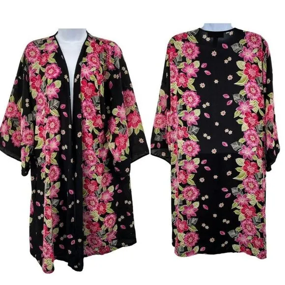 Vintage Oscar De La Renta Floral Kimono Satin Robe - Image 2