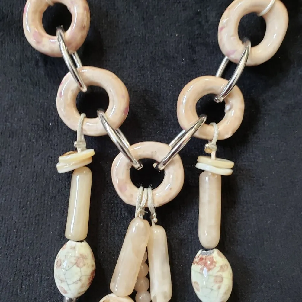 Womens Fashion Vintage Ceramic Bead Charm Leather Cord Necklace w/ Lobster Clasp - Image 4