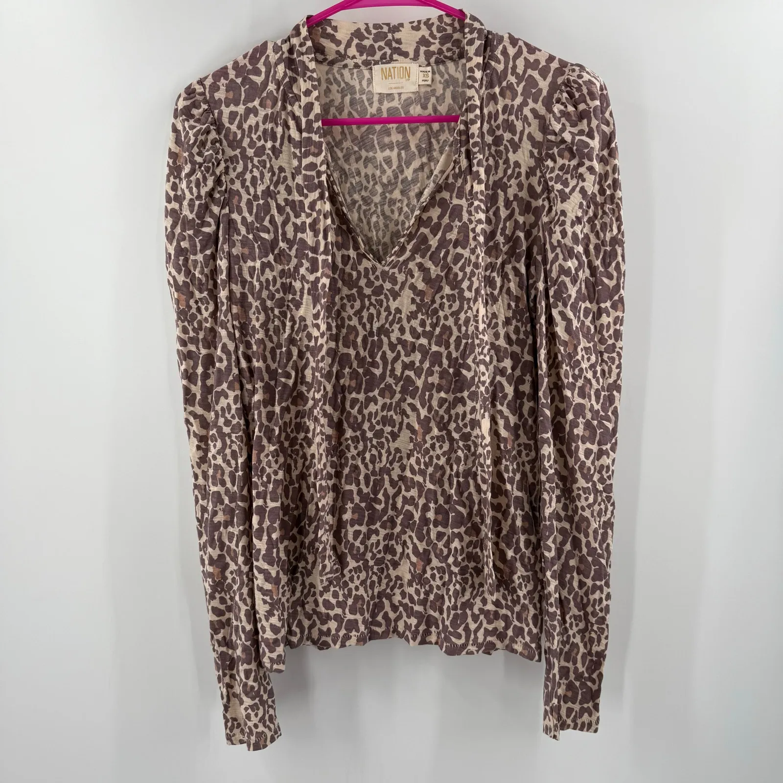 Nation LTD Evette Tee SZ Extra Small Tie Antique Leopard Pima Cotton Shirt Peru - Image 5