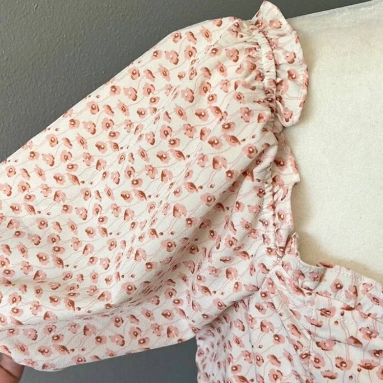 ASTR The Label Ruched Minidress Ivory and Pink Poppy Floral Print Size Small - Image 5