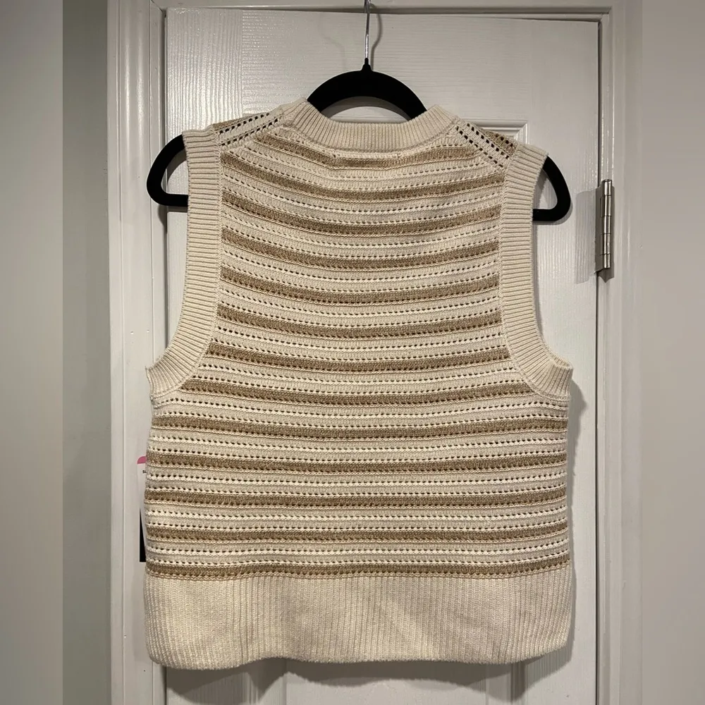 NWT French Connection Size L Ivory Gold Stripe Cotton Blend Sleeveless Knit Top - Image 6