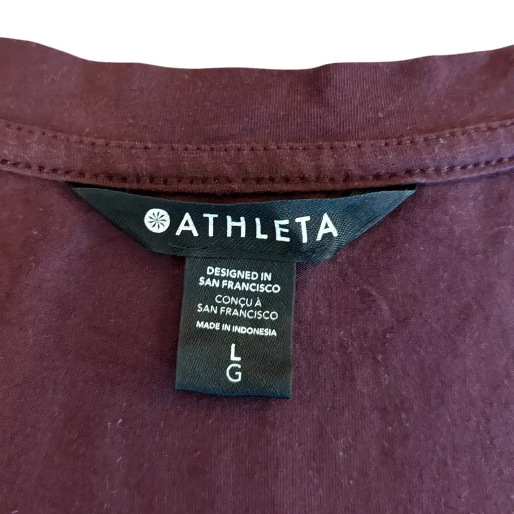 Athleta V Neck Long Sleeve Top Split Hem Womens Size Large Purple Maroon - Image 5