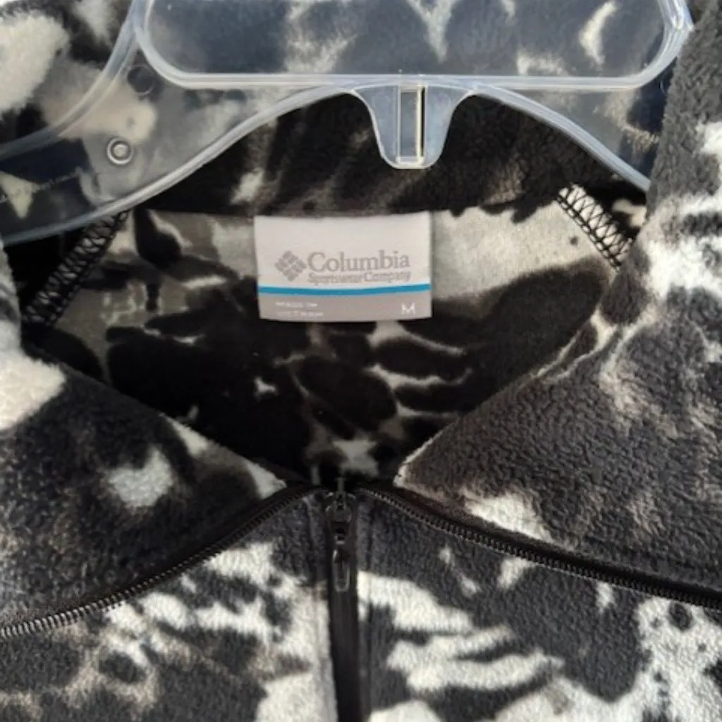 Columbia Sweatshirt Pullover M Black White Floral Fleece Pullover Retro Boho - Image 3