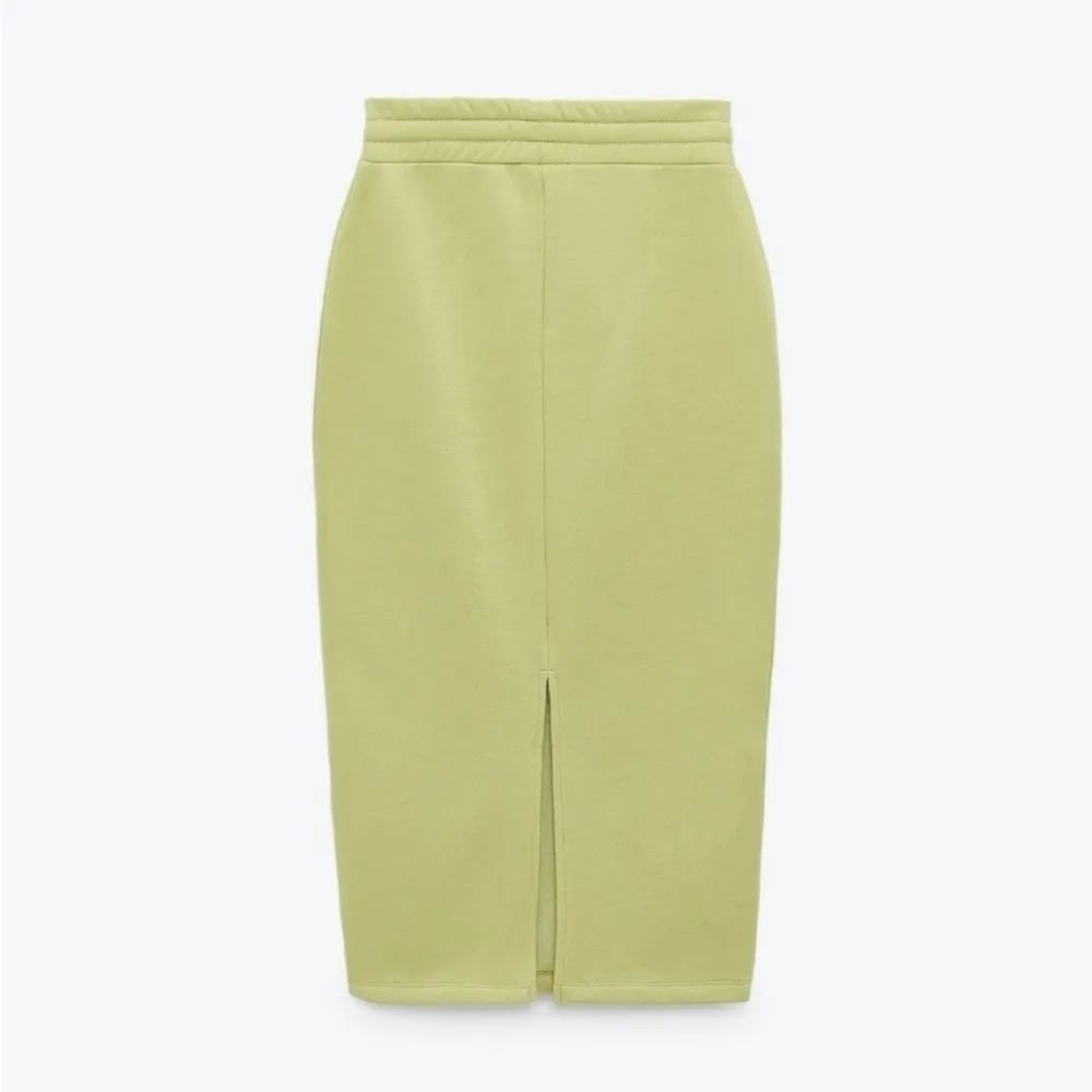 ZARA Casual Chartreuse Green Drawstring Fleece Sweater Midi Pencil Skirt Medium - Image 2