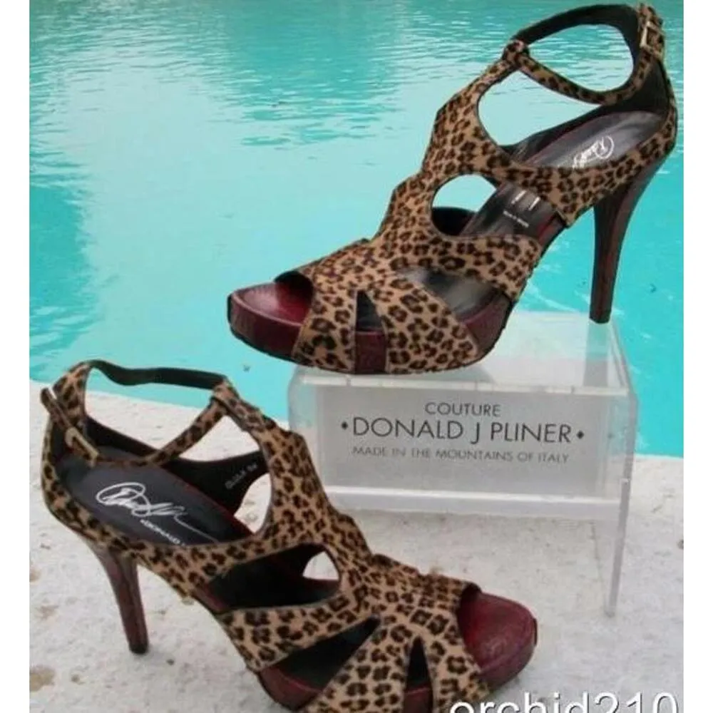 Donald Pliner Animal Print Hair Calf Tomato Leather Shoe New Strappy $395 NIB Brown Size 10 - Image 5