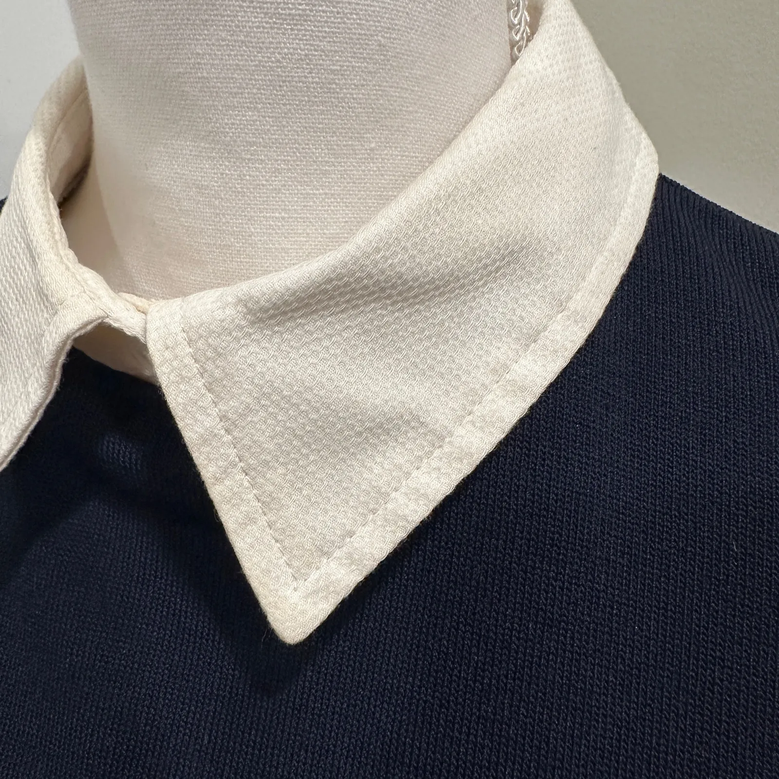 VTG 90s Ralph Lauren L-RL Navy Knit Collar Shirt Dress Mod Preppy Heritage Small - Image 9