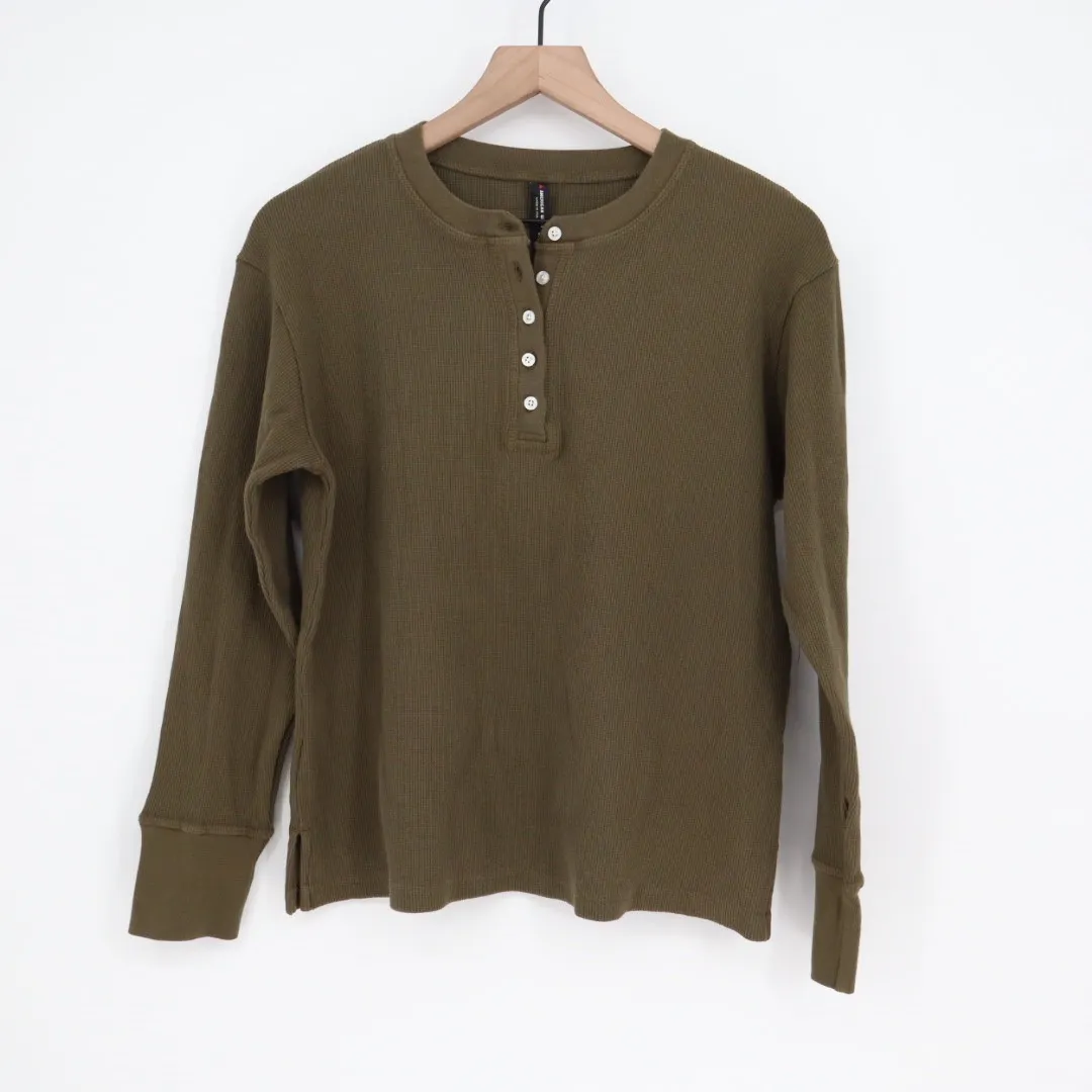 American Giant Women's Thermal Henley Size S Made in USA Green - Image 2