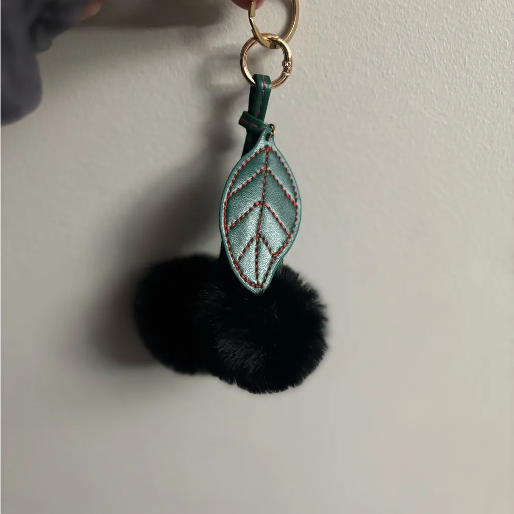 Black and Green Pom Pom Keychain bag charm - Image 3
