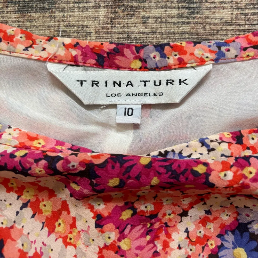 Trina Turk 100% Silk Floral Prink Skirt Size 10 - Image 7