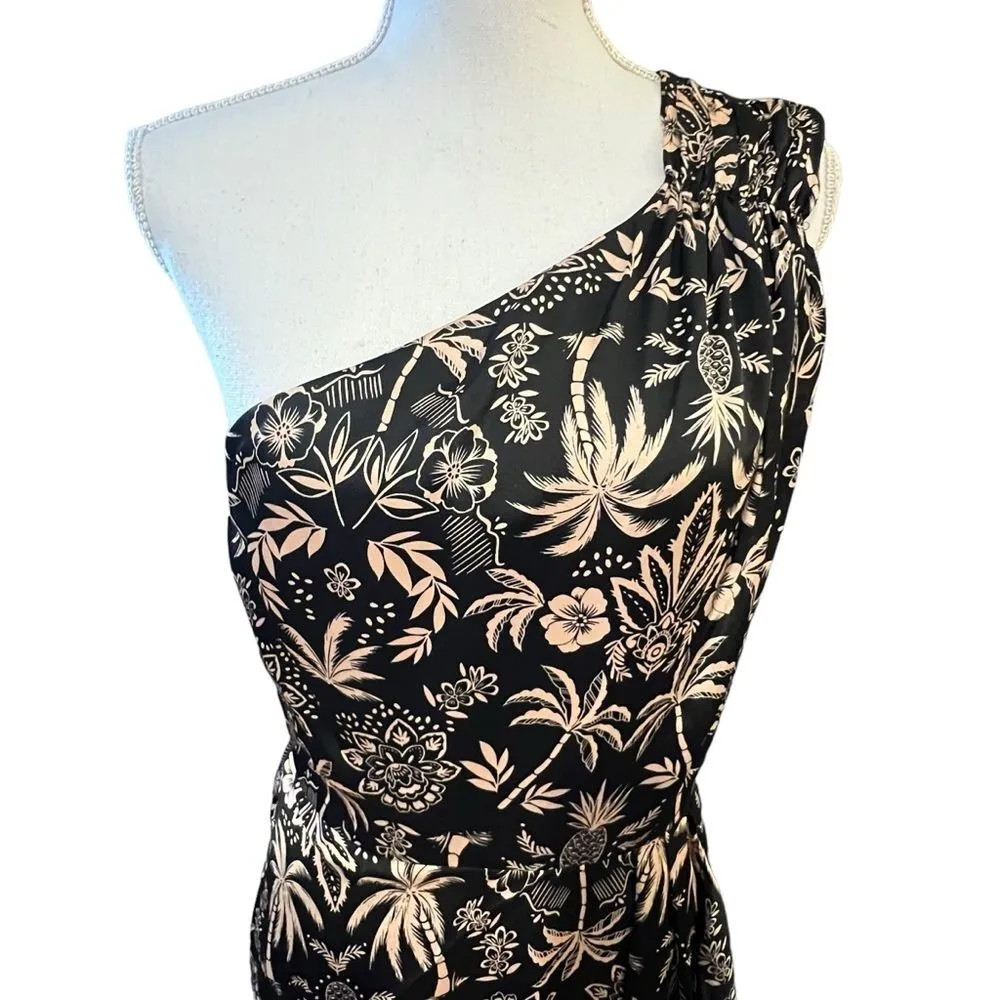 Laundry by Shelli Segal Tropical Satin Dress Sz 8 Black Tan Resort Beach Summer - Image 4