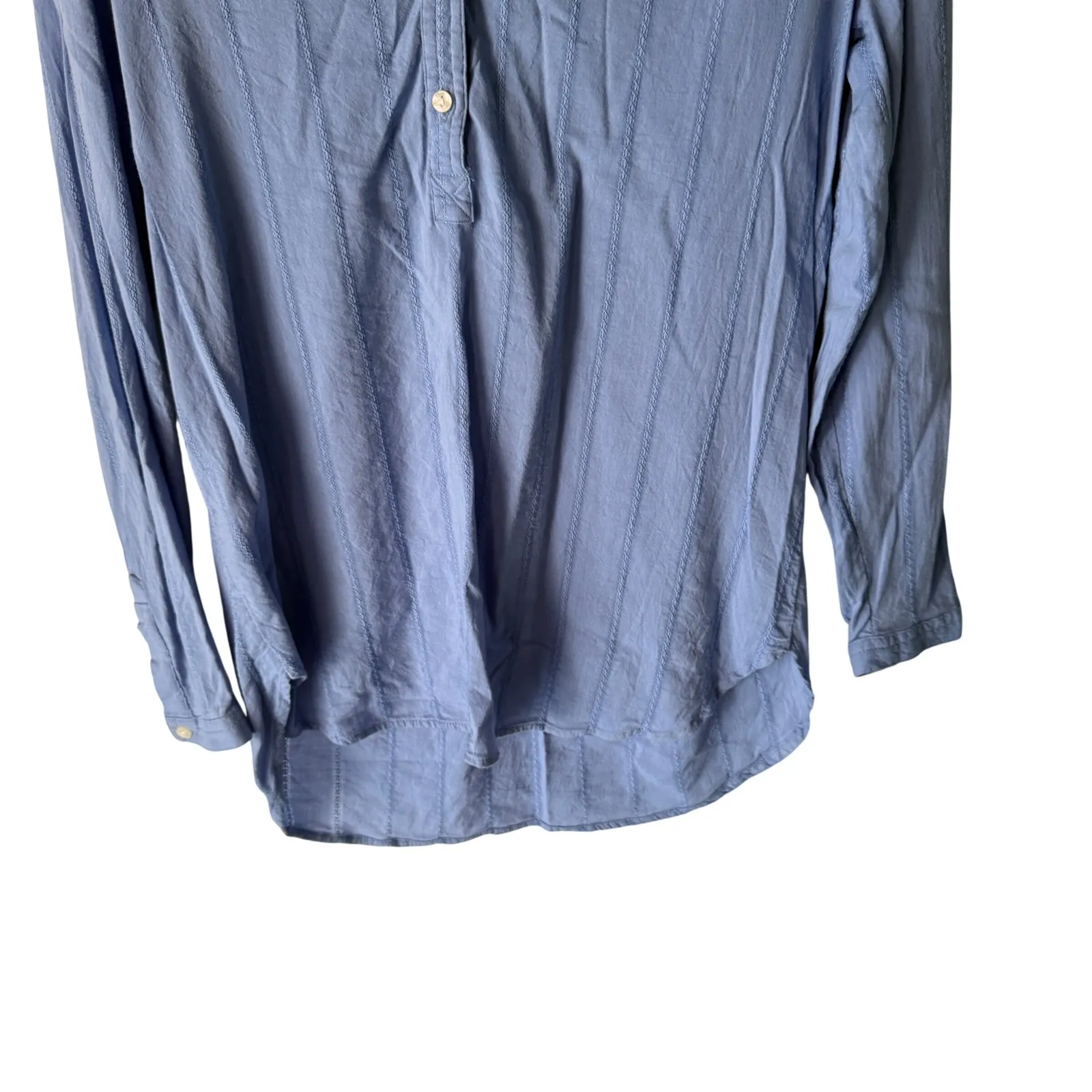 Old Navy Blue Striped V Neck Long Sleeve Tunic Shirt Top S Cotton Blend Cottage - Image 5