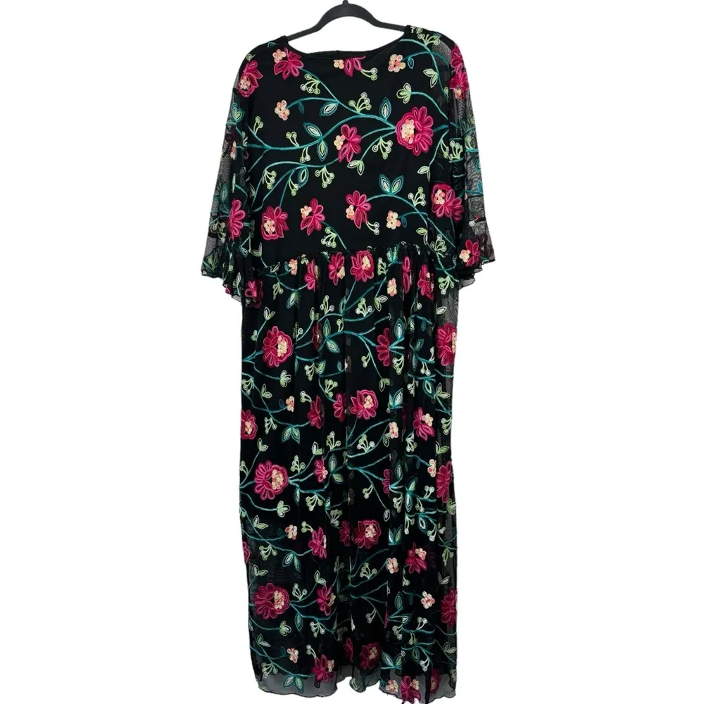 ROSIE & CLAIRE Plus Size 3X Embroidered Mesh Layered‎ Floral Maxi Dress Mariachi Black - Image 13