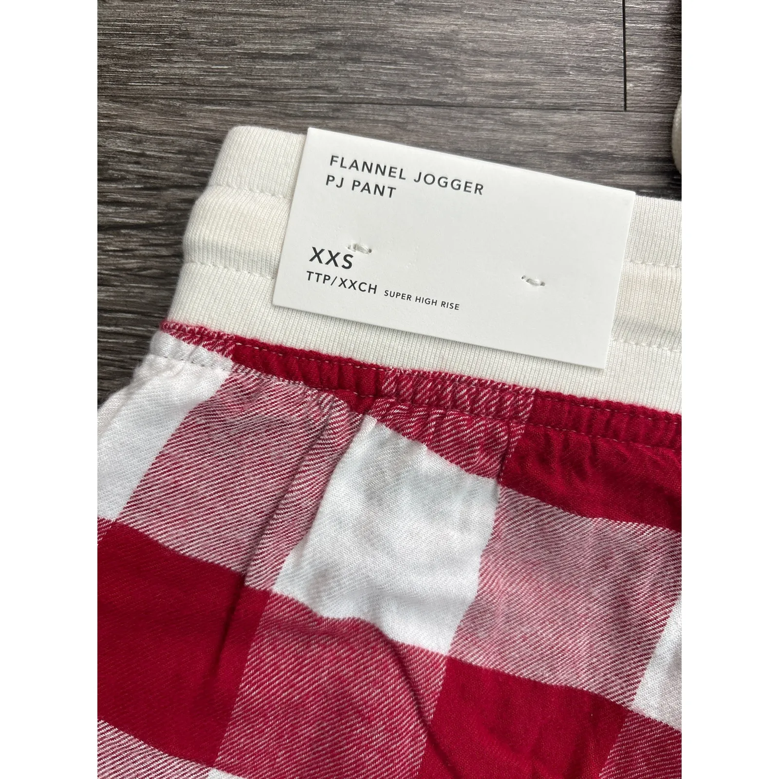 NWT Flannel Jogger PJ Pant Plaid Size XXS Red Cream - Image 5