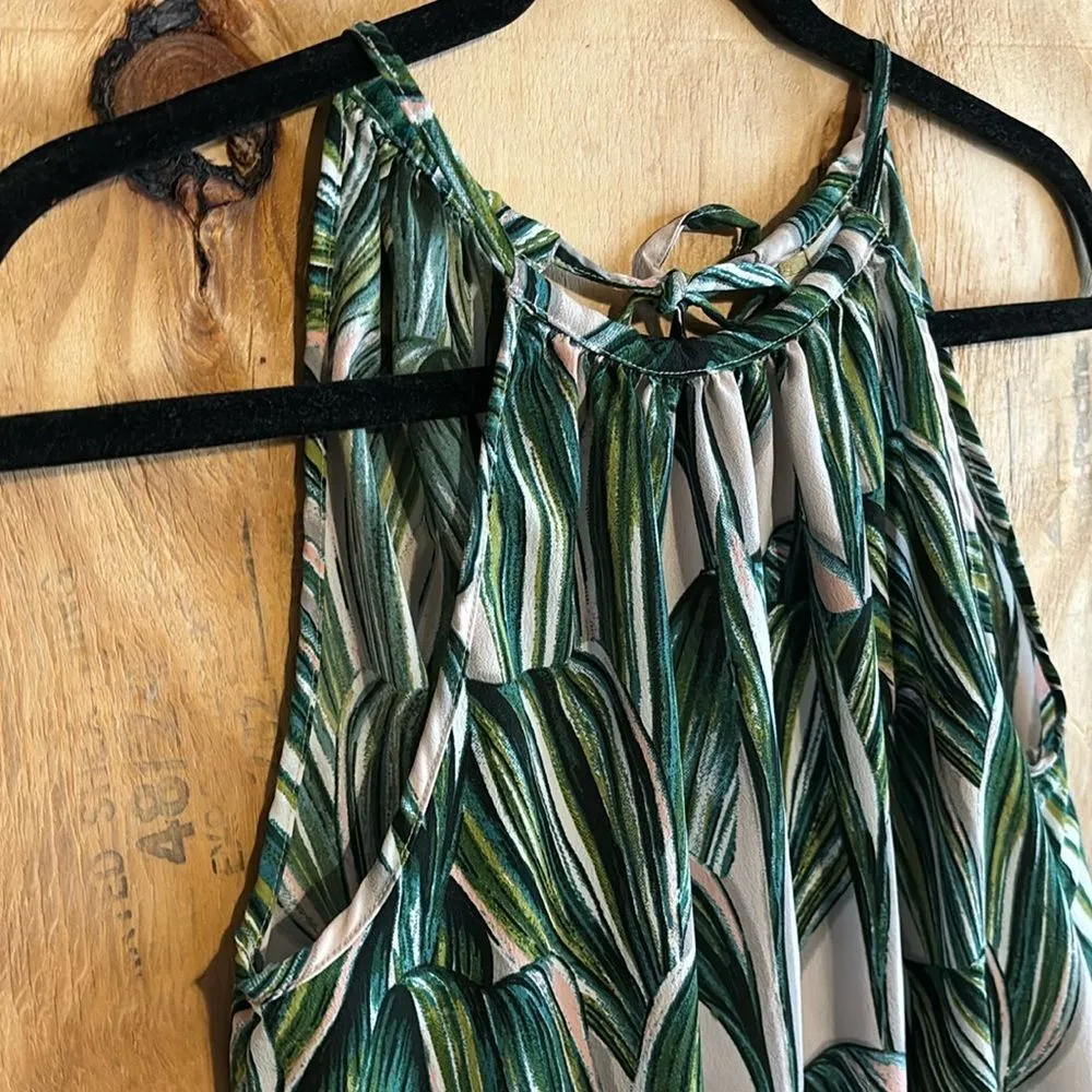 Japna Sleeveless Blouse Green Leaf Print Tassel Tank Sz M - Image 2