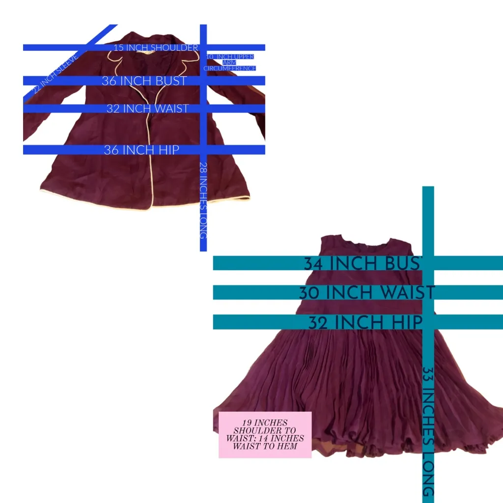 MR. MORT PURPLE & CREAM PLEATED MINI DRESS & JACKET 1970’S MATCHING SET (M) Size M - Image 11