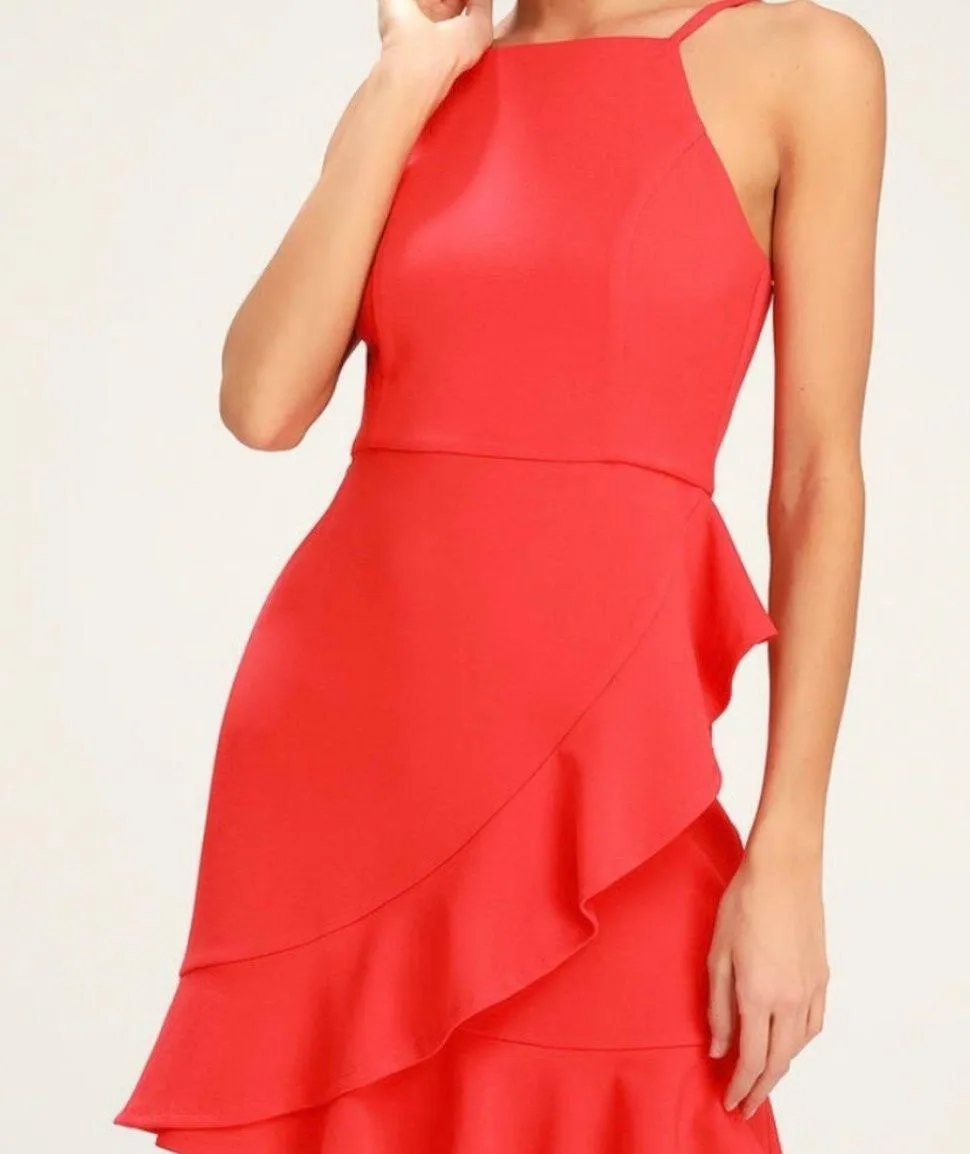 Great Things Coral Red Ruffled Bodycon Dress - Image 2