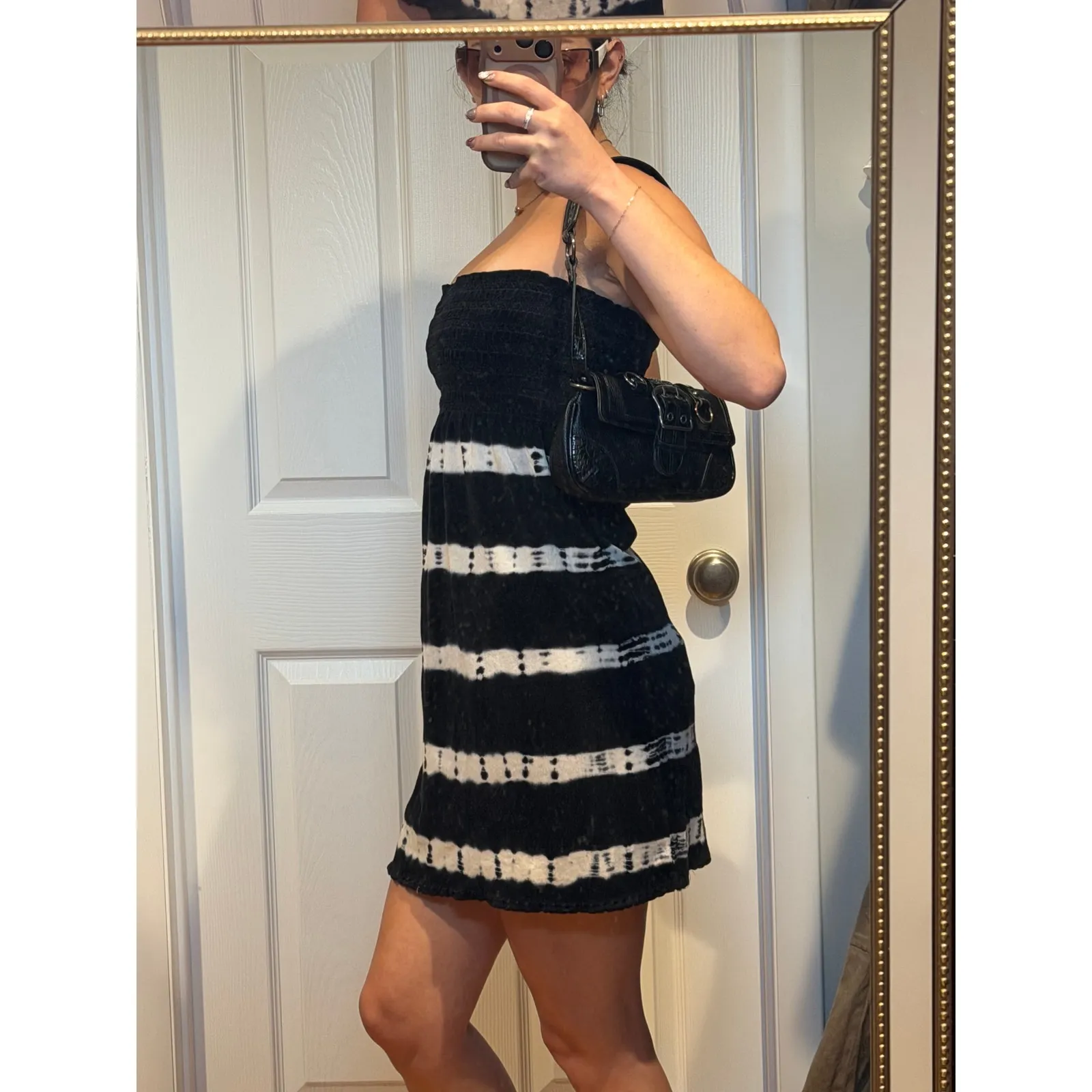 Vintage Juicy Couture Dress Womens XS Black White Stripes Strapless Y2K Boho - Image 8