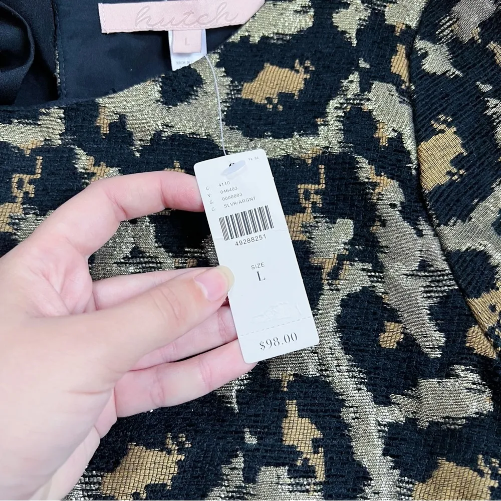 Hutch • Anthro Leopard Top metallic brocade gold black boxy bow neck - Image 7