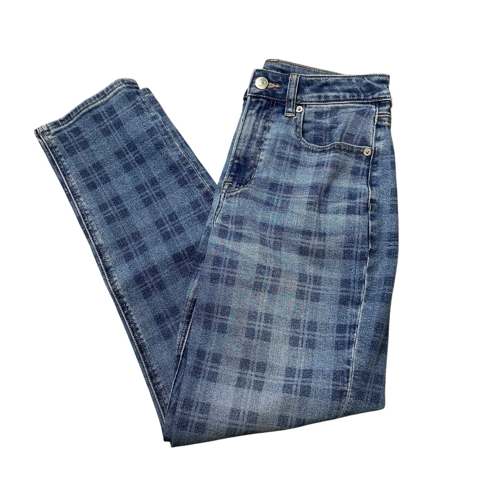 American Eagle Outfitters Mom Straight Jean Stretch Plaid Print - Image 8