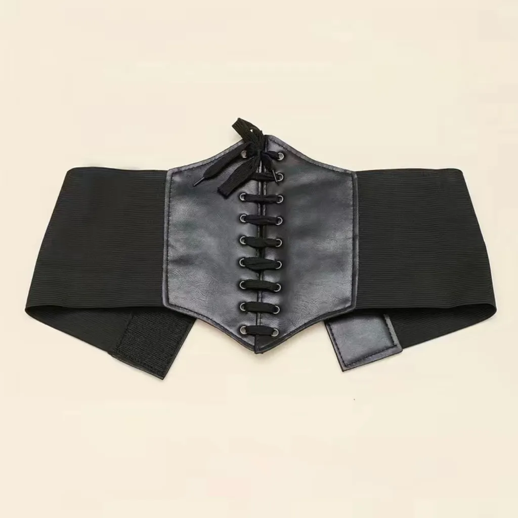 Vintage Style Lace Up Faux Leather Elastic Girdle Black Casual‎ Wide Waistband - Image 8