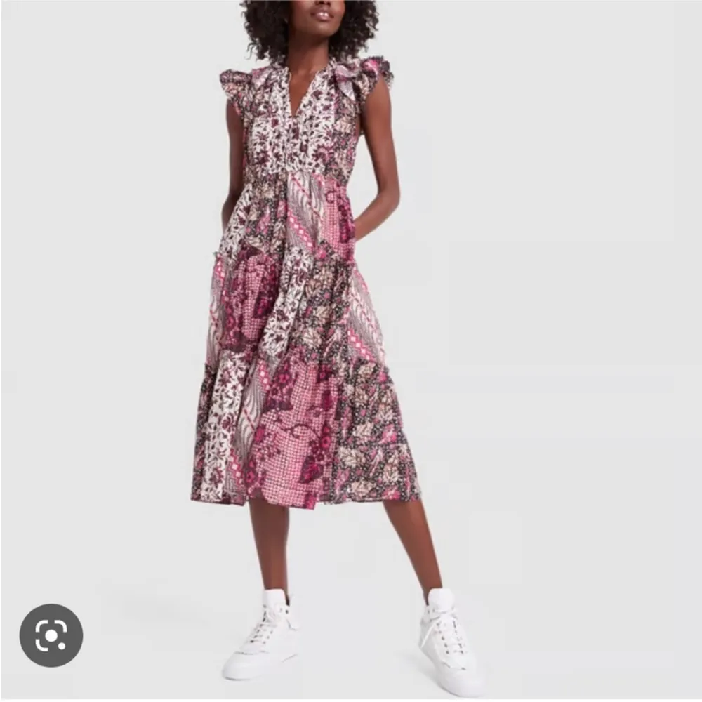 Ulla Johnson Asis Dress Midi‎ Patchwork Size 8 in Fuchsia - Image 2