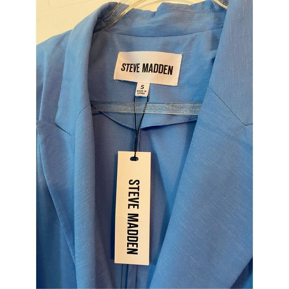 Steven Madden Linen Boxy Oversized Double Breasted Blue Blazer - Image 2