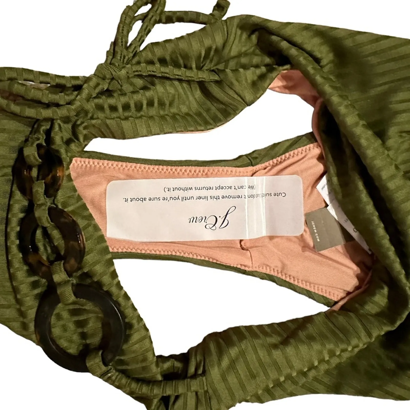 J. Crew Wide Rib High Rise Three O-Ring Tie Swim Bikini Bottom in Green Sz S NEW - Image 5